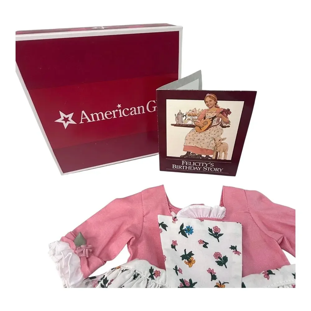 American Girl Felicity Spring Gown Pinner Apron Socks Pins Hair Flowers Pins Box - Picture 3 of 11